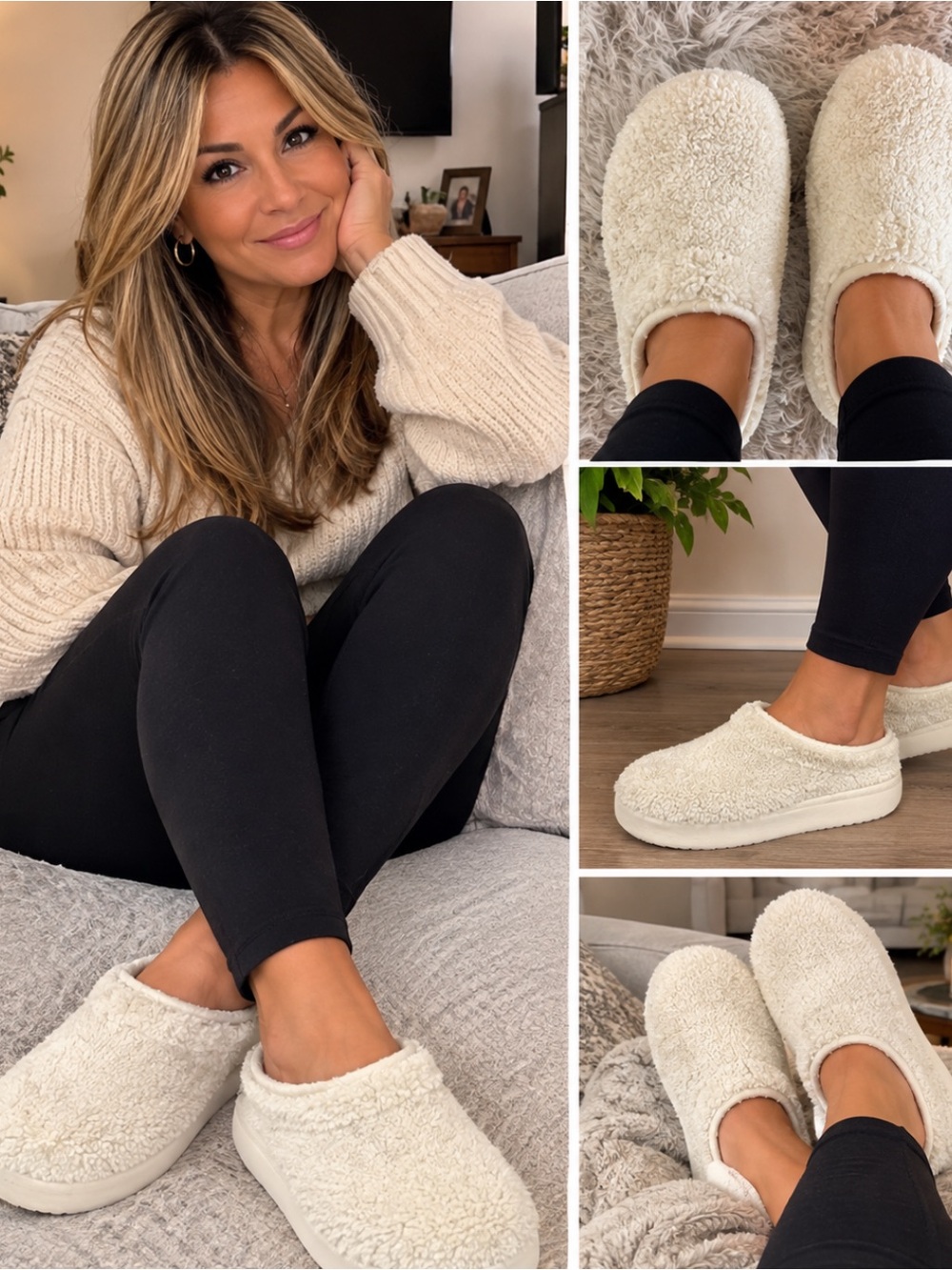 American Eagle Slippers Womens Size 8 Faux Fur Lined Beige Cozy and comfy
